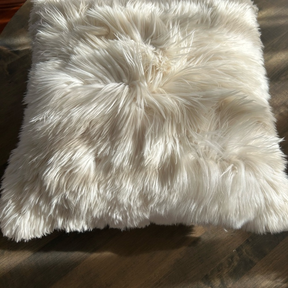 Fluffy Cream Throw Pillow Natural Fur